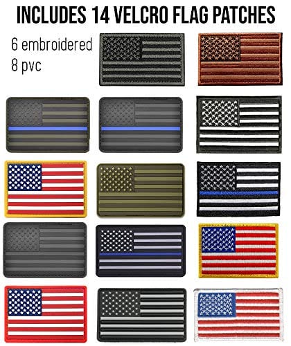 ASA TECHMED - 14 Pc Assorted USA Tactical American Flag Patch Thin Blu