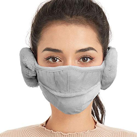 Unisex Mouth Mask Warmer Cotton Fleece Earmuff Unisex Winter Warm Mouth-muffle with Breathing Holes Cold-Proof Windproof Full Ears Protection Accessories Half Face Mask with Earflap Outdoor Sport Grey Light Gray Face Masks