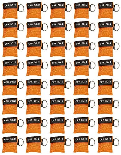 Keychain CPR Masks with One-Way Valve (50-Pack)- Assorted Colors Orange CPR Masks