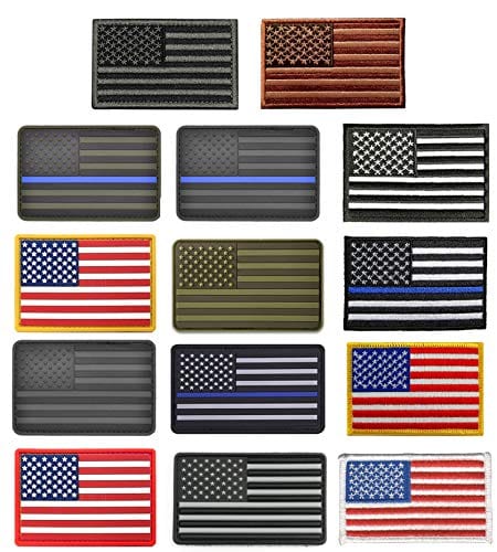 ASA TECHMED - 14 Pc Assorted USA Tactical American Flag Patch Thin Blue Line United States Military Morale Patches Set for Molle, Hats, Backpacks,Tactical Vest, Uniforms + More Apparel