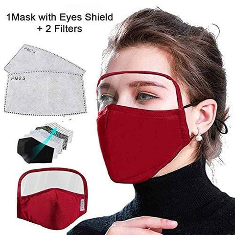 ASA Techmed Reusable Dual Air Breathing Valve Face Mask Cover with Activated Carbon Filter Red With Shield