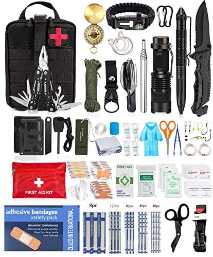 ASA TECHEMD 450+Pcs Emergency Survival Kit Professional Survival Gear Tool First Aid Kit with Molle Pouch for Camping Adventures Tactical Black Outdoors