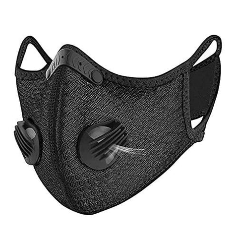 ASA Techmed Reusable Dual Air Breathing Valve Face Mask Cover with Activated Carbon Filter Black Mesh Cycling Face Masks