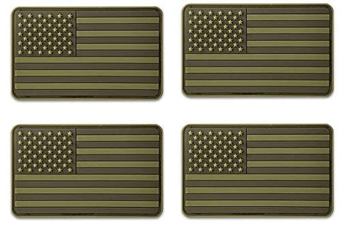 ASA Techmed 4 Pack Military Army US USA Flag Patch Green Emblem PVC United States of America Tactical Morale Patch for Hats Backpacks Caps Jackets + More Sports