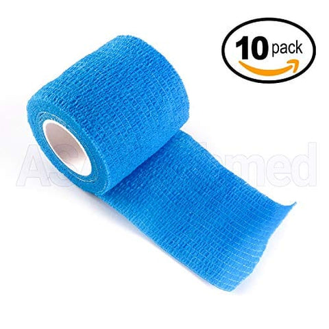 ASA TECHMED - 10 Pack, 2” x 5 Yards, Self-Adherent Cohesive Tape, Strong Sports Tape for Wrist, Ankle Sprains & Swelling, Self-Adhesive Bandage Rolls … Blue Cohesive / Self Adhesive Bandages