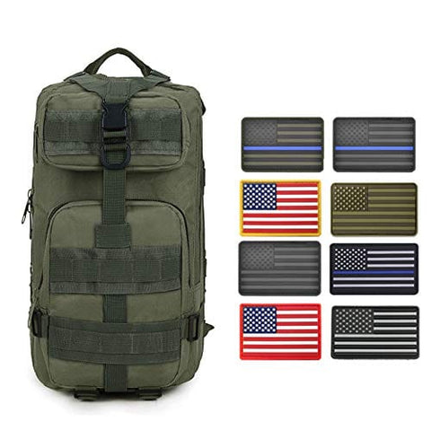 ASA Techmed Rucksack Military Tactical Molle Bag Backpack Waterproof Pouch + 8 U.S. Flag Patches for Outdoors, Hiking, Travel Army Green Sports