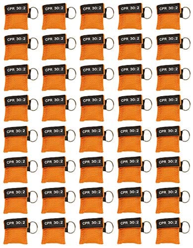 40pc CPR Mask Keychain Emergency Kit CPR Face Shields for First Aid AED Training Child and Adult CPR Breathing Barrier (Orange) CPR Masks