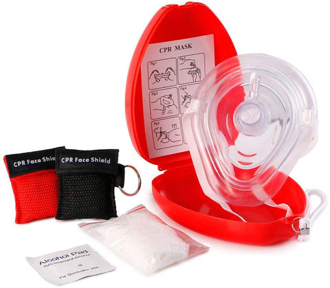 Adult/Child CPR Pocket Resuscitator Rescue Mask with 2 Keychain CPR Face Shields (Red)
