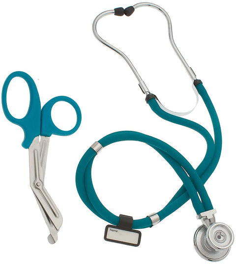 Dual-Head Sprague Stethoscope + Matching Trauma Shears in Assorted Colors Teal Stethoscopes