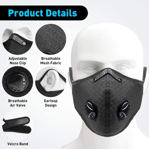 Cycling Dust Mask Sports Face Cover Mask with 6 Filters - Black Face Masks