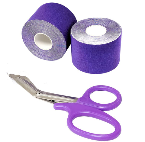 ASA Techmed Sport Kinesiology Tape with Free Matching Shear - 16.5 ft Uncut Roll - Best Pain Relief Adhesive for Muscles, Shin Splints, Knee & Shoulder - 24/7 Waterproof Therapeutic Aid Purple Kinesiology Tape