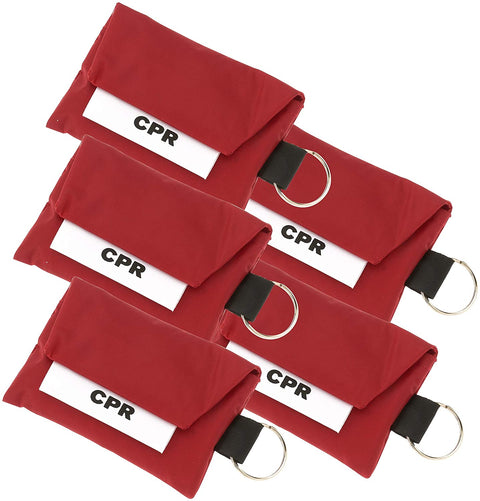 5 Pack CPR Face Mask Key Chain Kit with Gloves | One Way Valve Face Shield Mask First Aid Kit by AsaTechmed || for Travel, Home, Office, Boat, Car, EMS, Firefighters, Nurses, First Responders (Red)