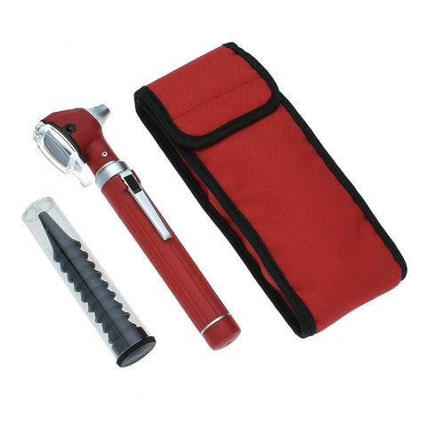 Fiber Optic Mini Pocket Otoscope in Matching Color Case and Extra Bulbs - Assorted Colors Red Otoscopes