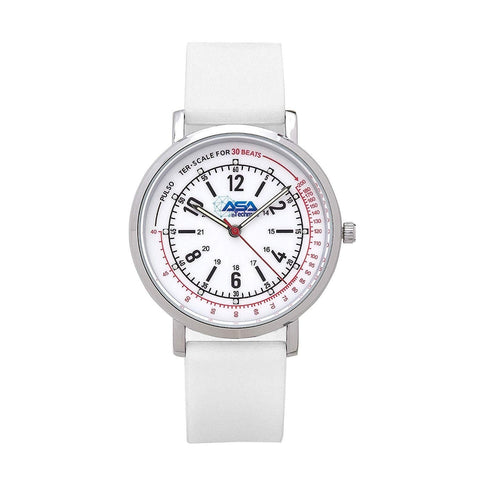 Nurse Watch with 30 Pulsometer, Silicone Band, Second Hand, and Military Time - Assorted Colors White Nurse Watches