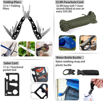 Survival Kit, Emergency Survival Gear First Aid Kit Molle System Compatible  Outdoor Survival Gear Black