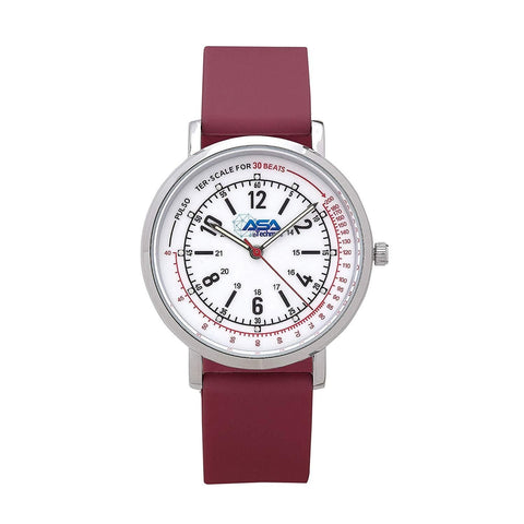 Nurse Watch with 30 Pulsometer, Silicone Band, Second Hand, and Military Time - Assorted Colors Burgundy Nurse Watches