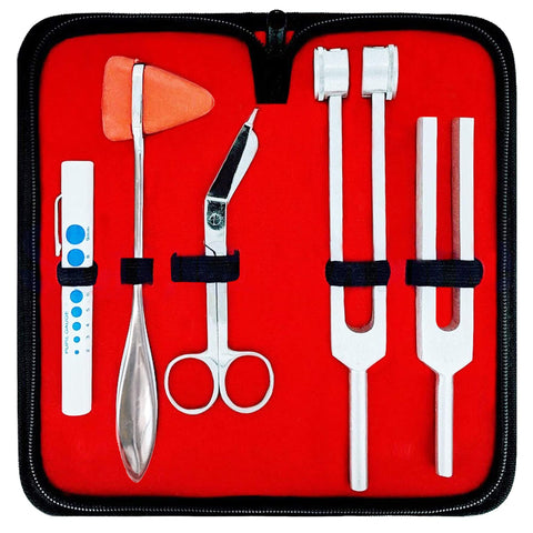 Neurological Kit with Reflex Percussion Hammer, Tuning Forks, Bandage Scissors and Pen Light, Silver Physical Therapy kits