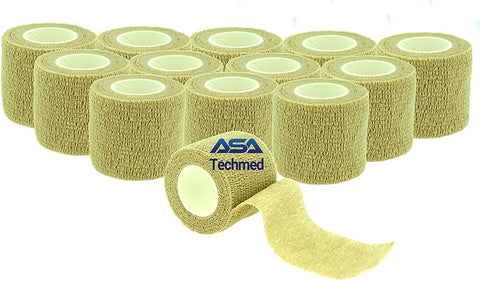 Self-Adherent Cohesive Tape Rolls in Assorted Sizes and Colors Tan 2-Inch 12-Pack Cohesive / Self Adhesive Bandages