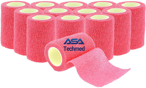 Self-Adherent Cohesive Tape Rolls in Assorted Sizes and Colors Pink 12-Pack Cohesive / Self Adhesive Bandages