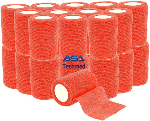 Self-Adherent Cohesive Tape Rolls in Assorted Sizes and Colors Red Cohesive / Self Adhesive Bandages