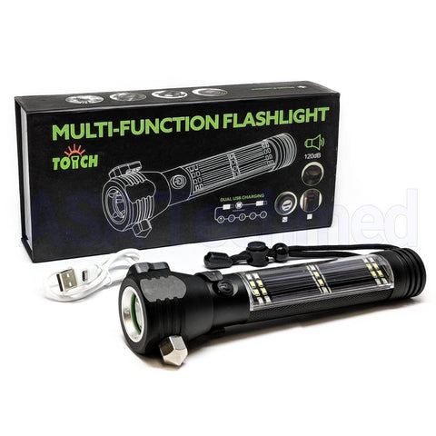 Tactical Black ROADSIDE RESCUER 9-IN-1 Multi-Function Solar Powered Car Emergency Flashlight Flashlights