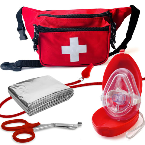 Baywatch Style Lifeguard Fanny Pack First Aid Kit with Matching Whistle and CPR Mask Lifeguard Kits