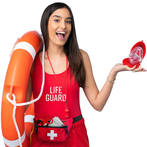 Baywatch Style Lifeguard Fanny Pack First Aid Kit with Matching Whistle and CPR Mask