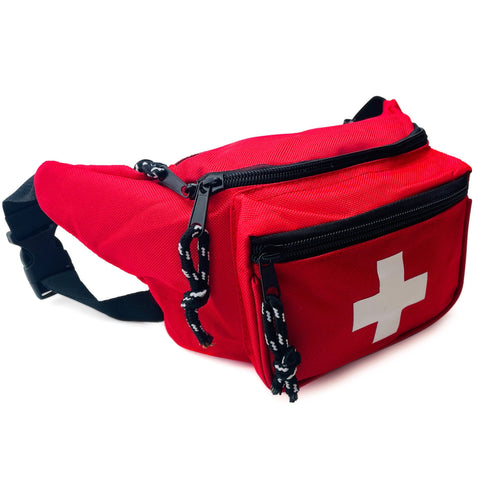 3 Pack - Lifeguard Fanny Pack With Whistle Lanyard - Baywatch Style First Aid Hip Pack w/ Adjustable Strap, Cross Logo + Zipper Pouch, Emergency Equipment Set