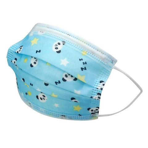 Kids Disposable Face Mouth Mask 3-Ply with Ear Loop 50-Pack Children's Mask Blue Panda Face Masks