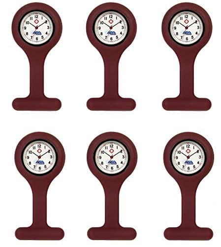Silicone Nurse Watch with Pin Clip/ Medical Brooch Fob Watch - Assorted Colors Maroon 6 Nurse Watches