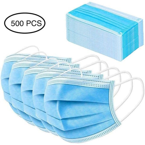 50-Pack Disposable Face Masks 3-Ply with Ear Loops, Single Use, Non Woven 500 Boxes PPE Essentials
