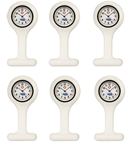 Silicone Nurse Watch with Pin Clip/ Medical Brooch Fob Watch - Assorted Colors White 6 Nurse Watches