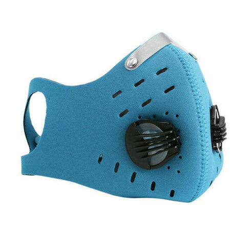 Reusable Dual Air Breathing Valve Face Mask Cover with Activated Carbon Filter Light Blue PPE Essentials