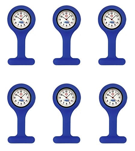 Silicone Nurse Watch with Pin Clip/ Medical Brooch Fob Watch - Assorted Colors Blue 6 Nurse Watches