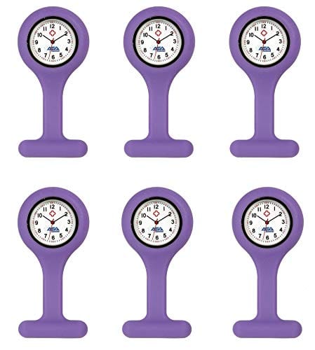 Silicone Nurse Watch with Pin Clip/ Medical Brooch Fob Watch - Assorted Colors Purple 6 Nurse Watches
