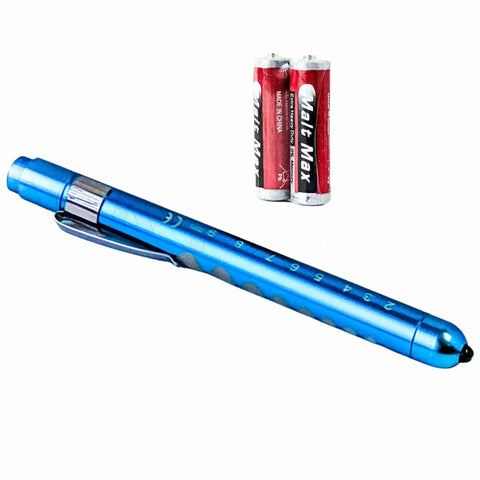 Nurse Pupil Gauge LED Pen Light Aluminum Penlight with Batteries - Assorted Colors Light Blue Flashlights