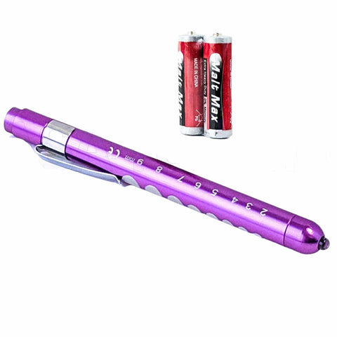 Nurse Pupil Gauge LED Pen Light Aluminum Penlight with Batteries - Assorted Colors Purple Flashlights