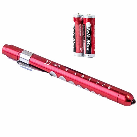 Nurse Pupil Gauge LED Pen Light Aluminum Penlight with Batteries - Assorted Colors Red Flashlights