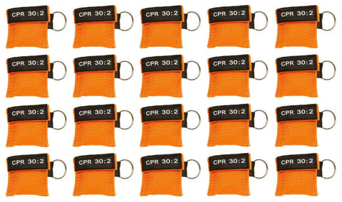 Keychain CPR Masks with One-Way Valve (20-Pack) - Assorted Colors Orange CPR Masks