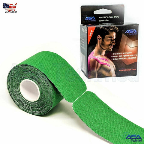 ASA TAPE Cotton Elastic Kinesiology Tape (Pre-cut 20 strips) Green Kinesiology Tape