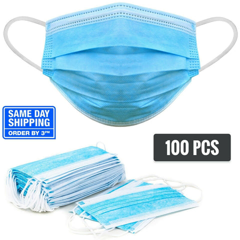 50-Pack Disposable Face Masks 3-Ply with Ear Loops, Single Use, Non Woven 100 Boxes PPE Essentials